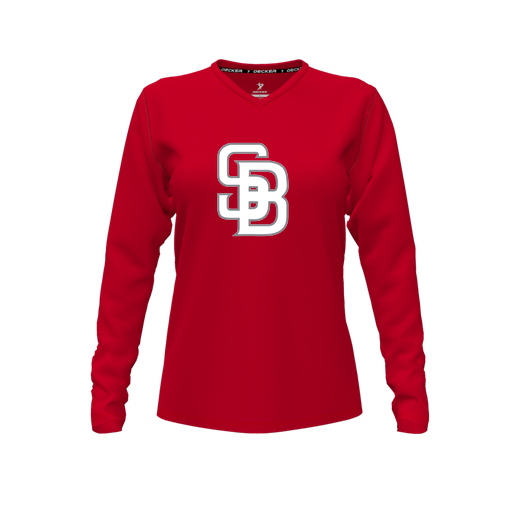 [FTLVCFRD-FYXS-LOGO2] Comfort T-Shirt (Female Youth XS, Red, V Neck, Logo 2, Long Sleeve)