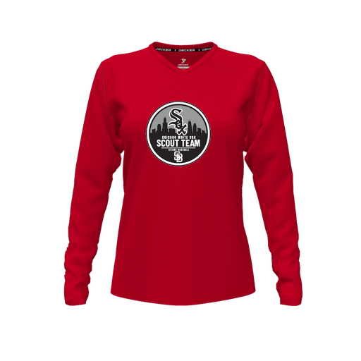 [FTLVCFRD-FYXS-LOGO3] Comfort T-Shirt (Female Youth XS, Red, V Neck, Logo 3, Long Sleeve)