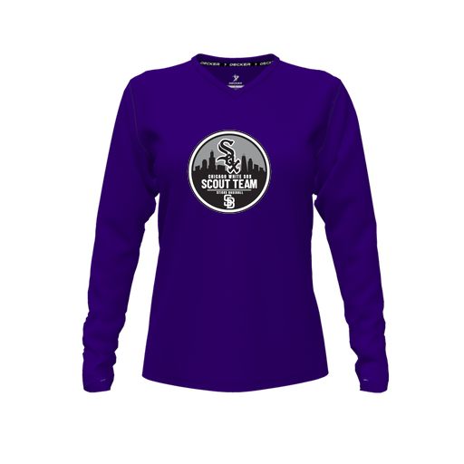 [FTLVCFPP-FYXS-LOGO3] Comfort T-Shirt (Female Youth XS, Purple, V Neck, Logo 3, Long Sleeve)