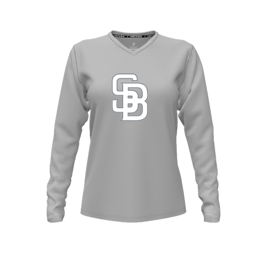 [FTLVPTGY-FYXS-LOGO2] Decker Performance T-Shirt (Female Youth XS, Gray, V Neck, Logo 2, Long Sleeve)