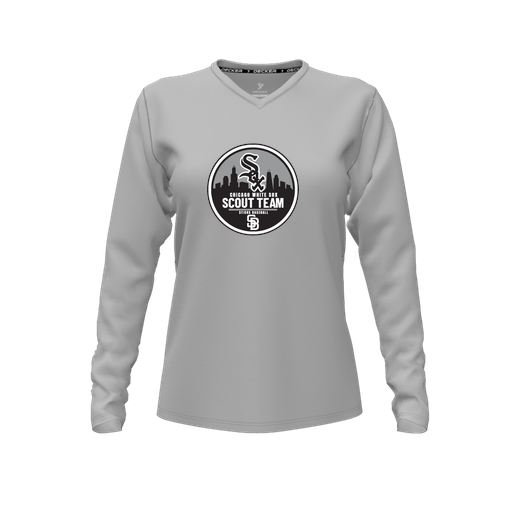 [CUS-DFW-TEES-PER-VNK-LSL-GRY-FYXS-LOGO3] Performance T-Shirt (Female Youth XS, Gray, V Neck, Logo 3, Long Sleeve)